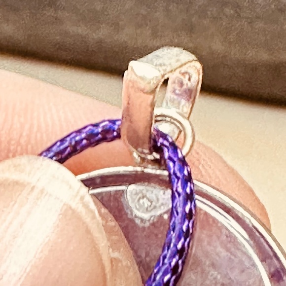 925 Sterling Silver Plated & Amethyst Stone/Crystal Round Disk Pendant EUC - Picture 9 of 13